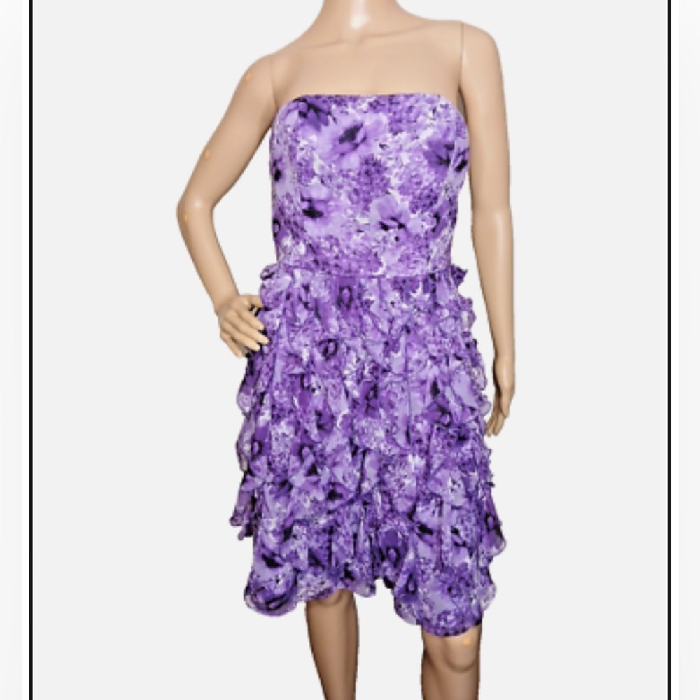Chic Strapless Purple Floral Dress